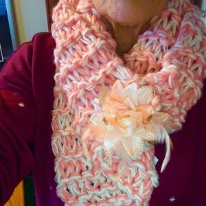Homemade, knit scarf, peach & ivory, O/S